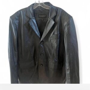 Men's Classic Black Leather Blazer coat size 44 in good condition